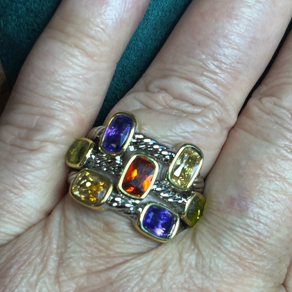 Multi-Gemstone Modern Ring - Gold and Silver with Gorgeous Colors Sz 9